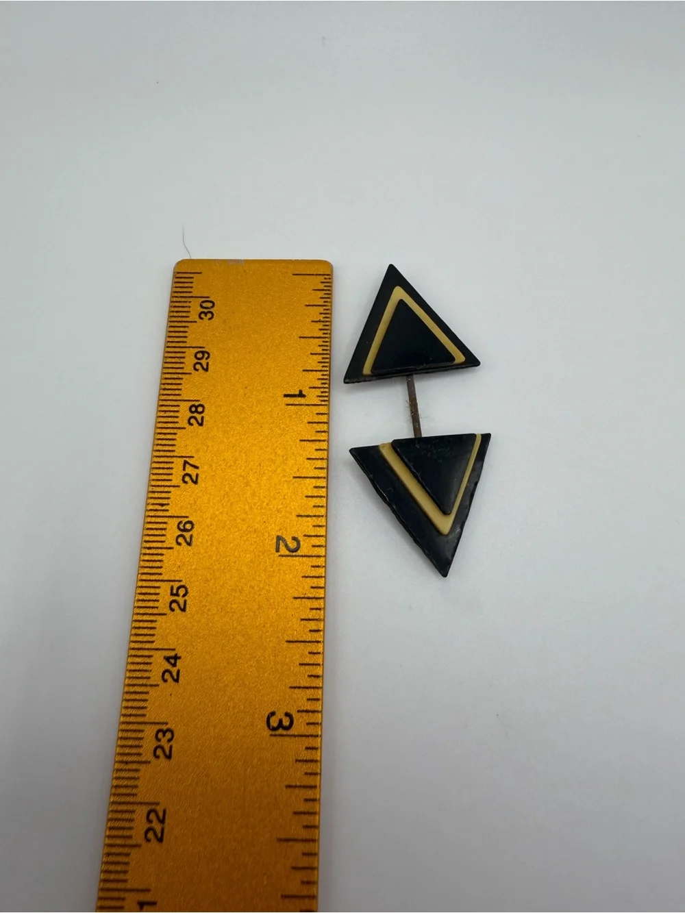 Black Cream Bakelite Geometric Triangle Double End Art Deco Jabot Vtg Layered